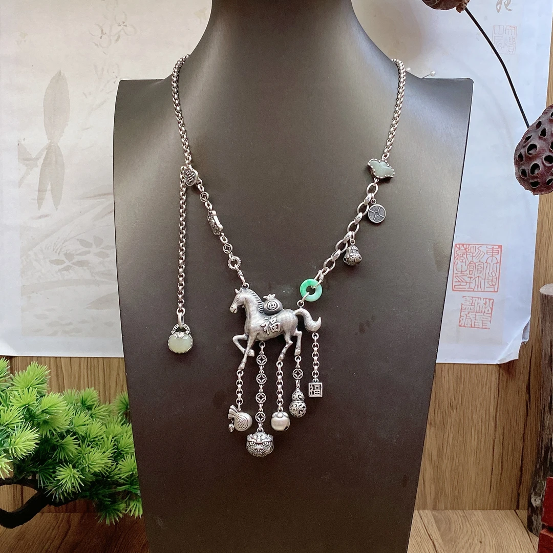 吊坠足银 手工錾刻银项链复古个性时尚纯手工吊坠