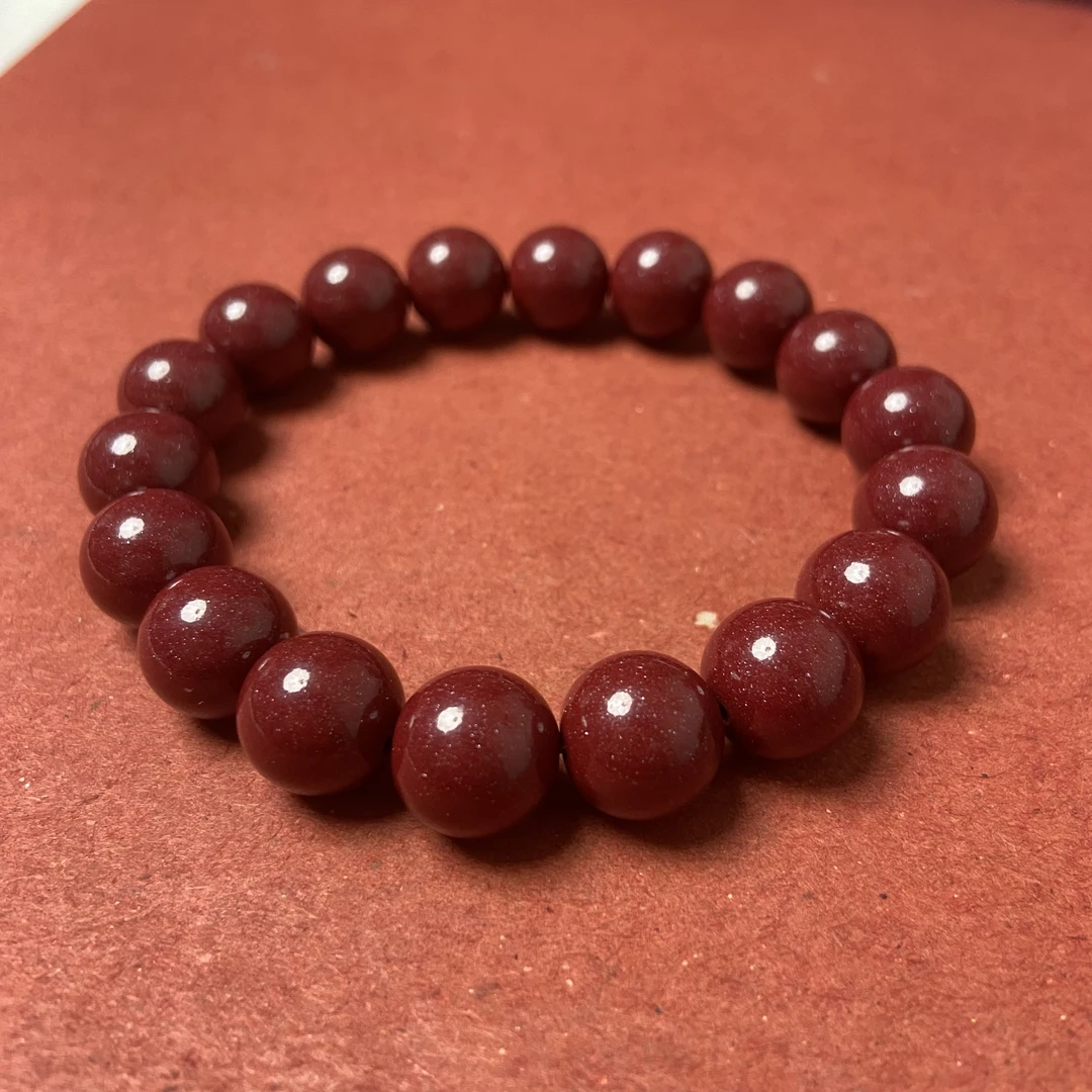 含辰砂工艺品紫金砂12mm高含量朱砂本命年祈福转运手串带礼袋