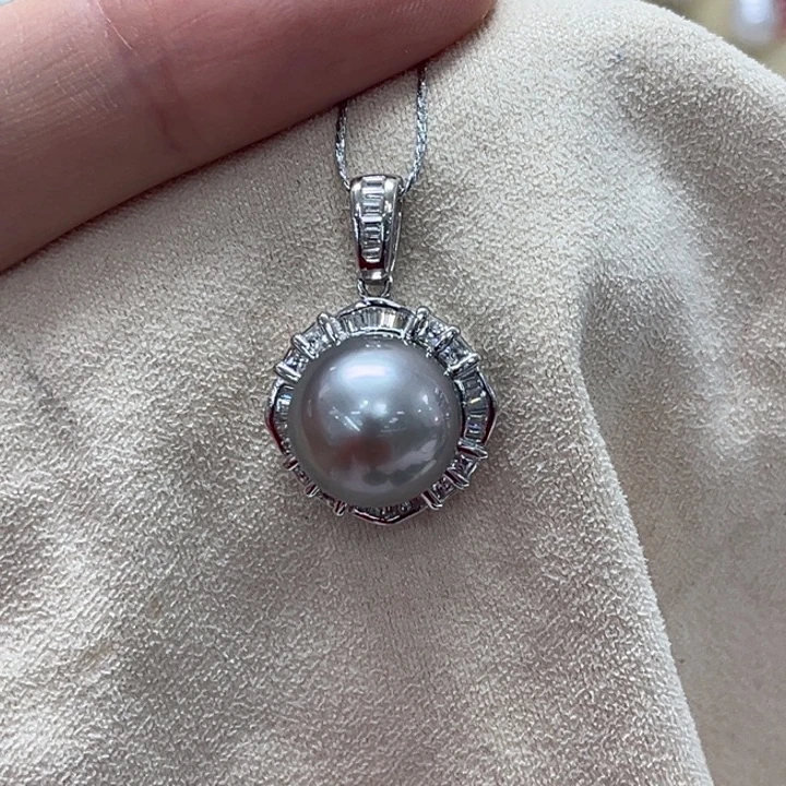 海水珍珠银S925镶嵌颈饰大溪地 12-13mm 50号