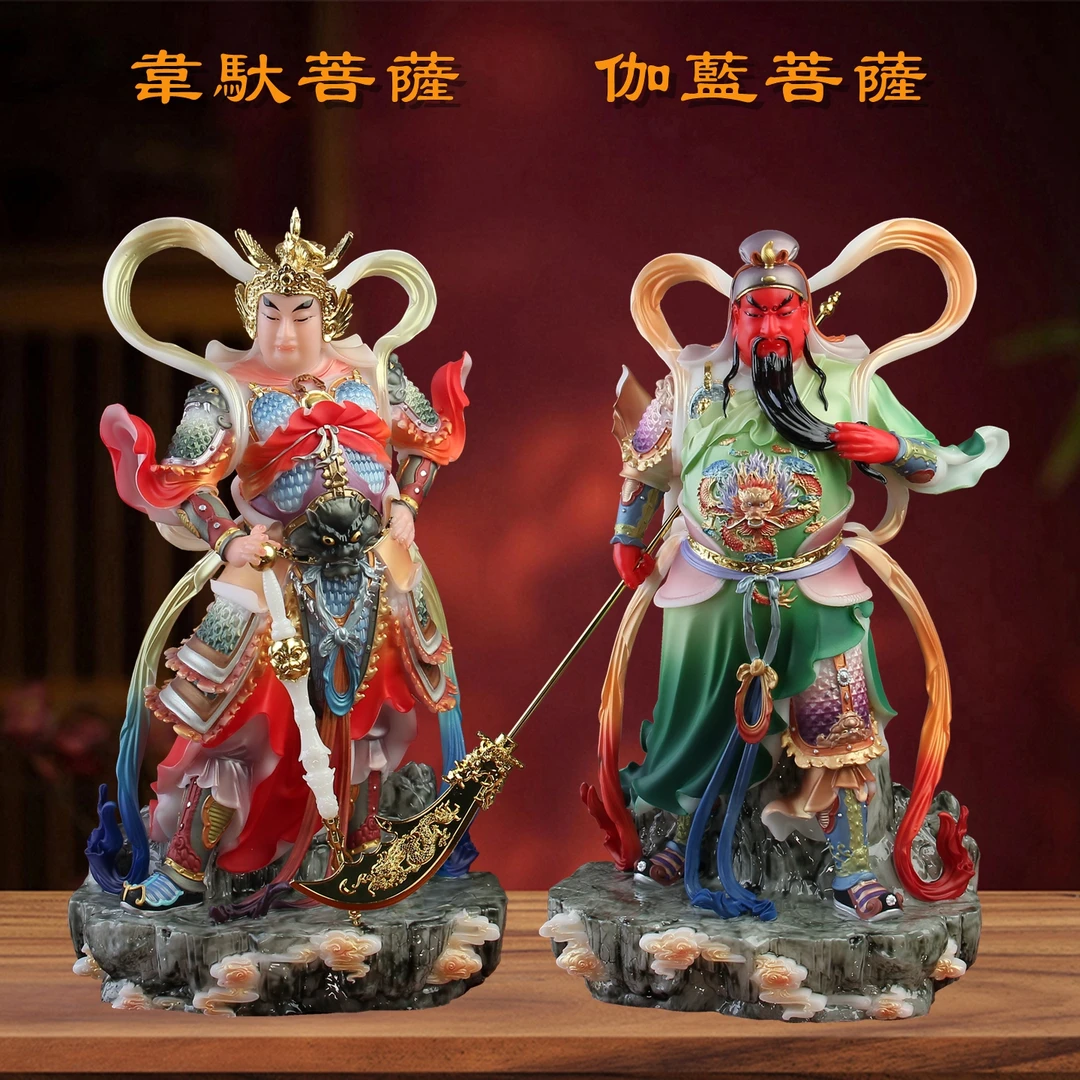 莲昱汉白玉韦驮韦陀伽蓝菩萨佛像站像关公护法居家用供奉神像摆件