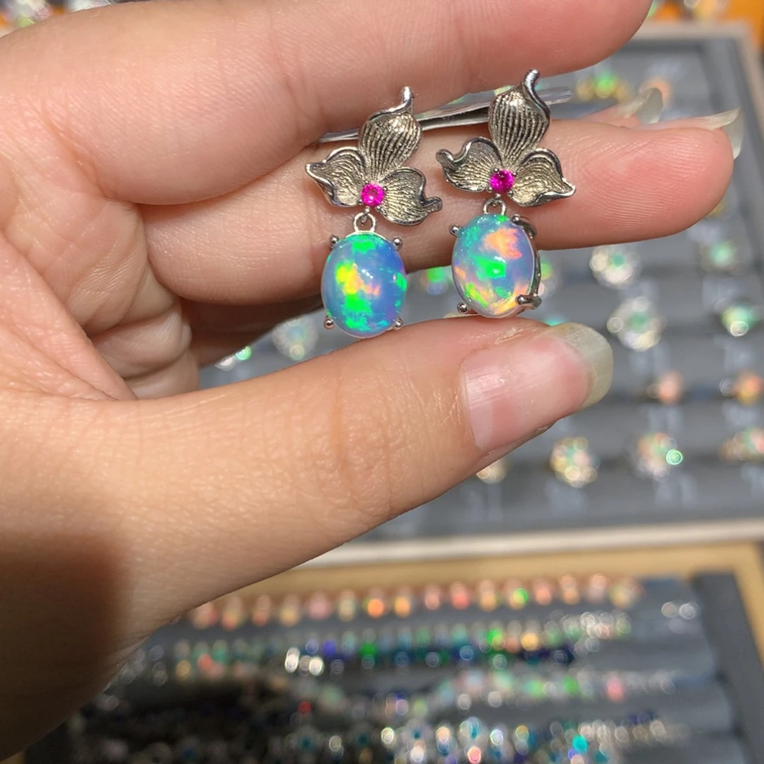 银S925镶嵌欧泊欧泊耳饰l