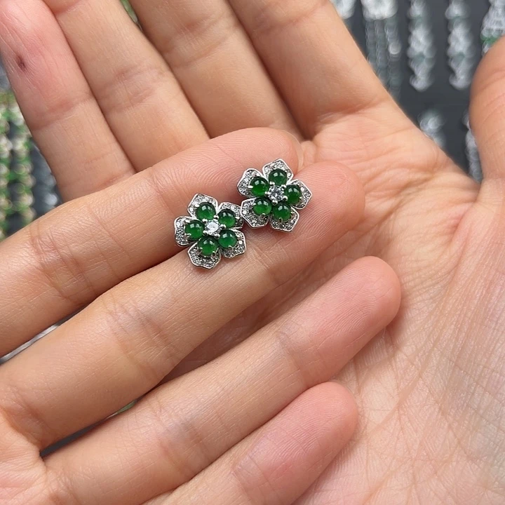 安***)翡翠银S925镶嵌耳饰