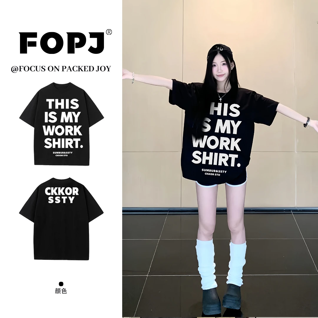 FOPJ潮牌宽松圆领短袖t恤女夏季新款字母印花时尚休闲ins半袖上衣