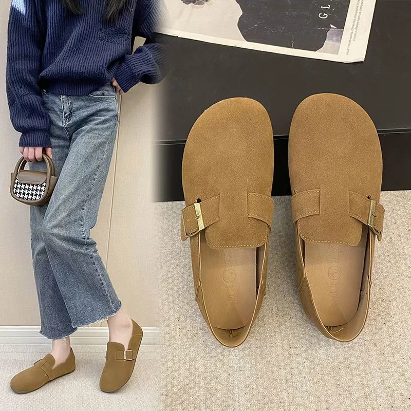 春季勃肯鞋豆豆鞋平底软底复古韩版舒适女士单鞋百搭女乐福鞋低帮