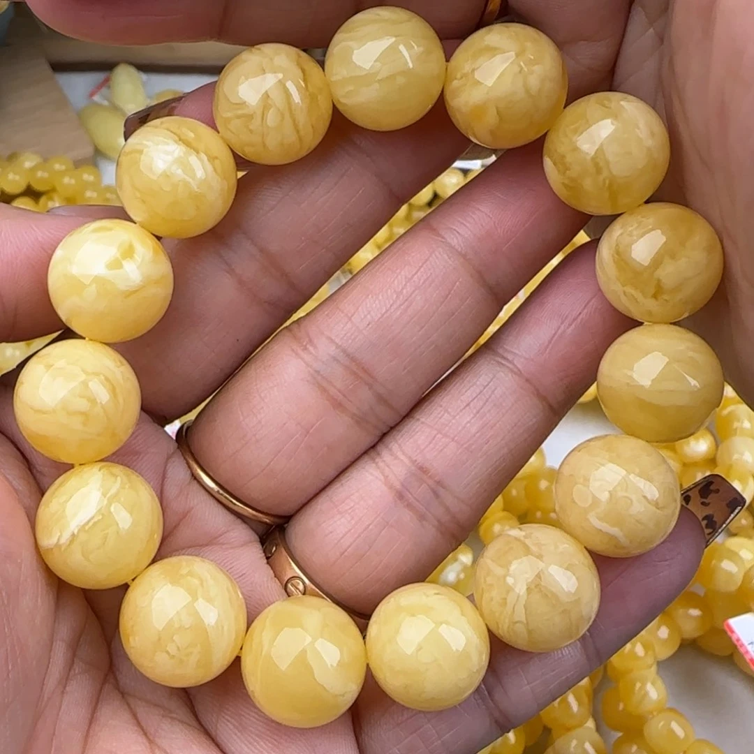 蜜蜡手链未镶嵌妖花圆珠手串