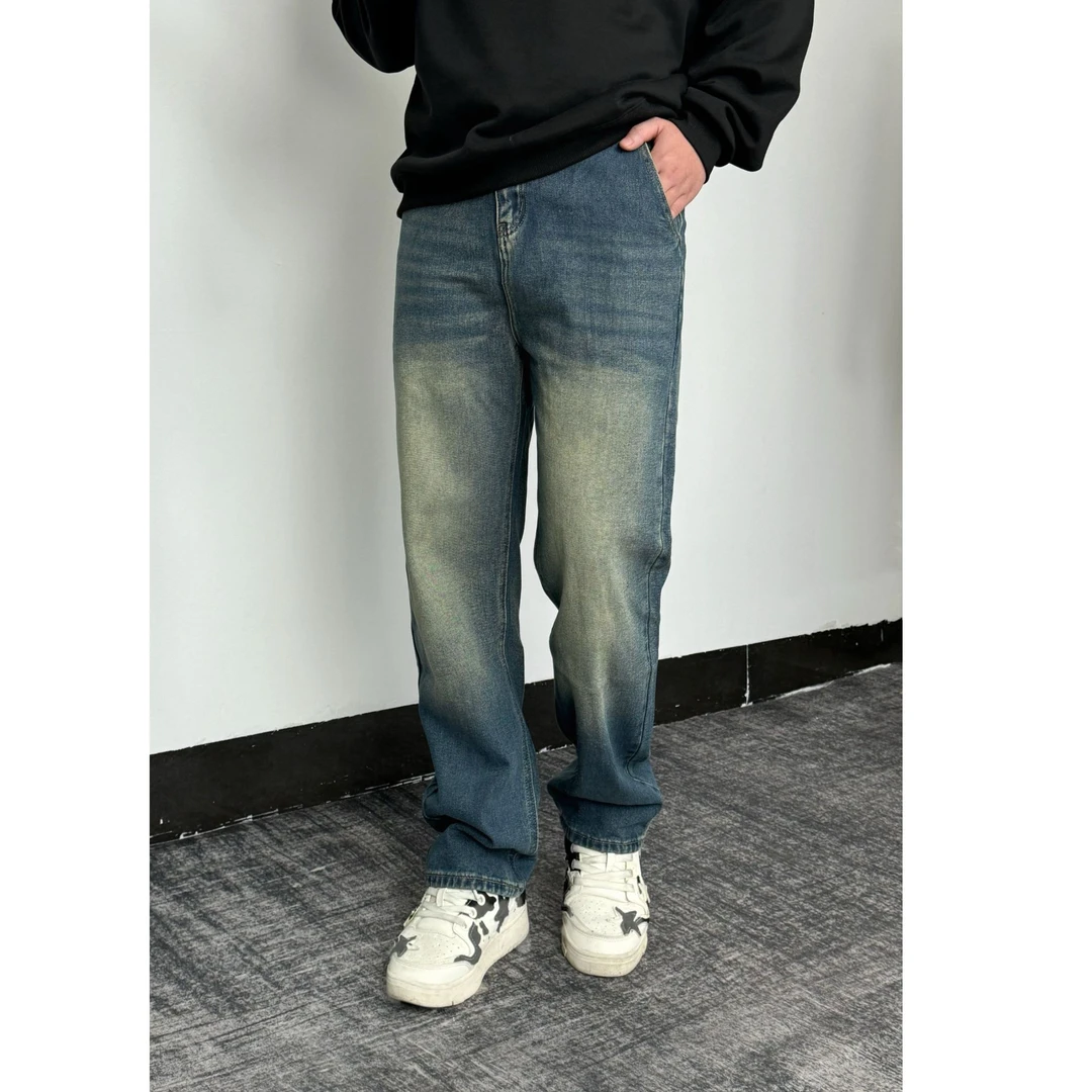 秋冬复古蓝美式高街新款男女显瘦百搭牛仔长裤