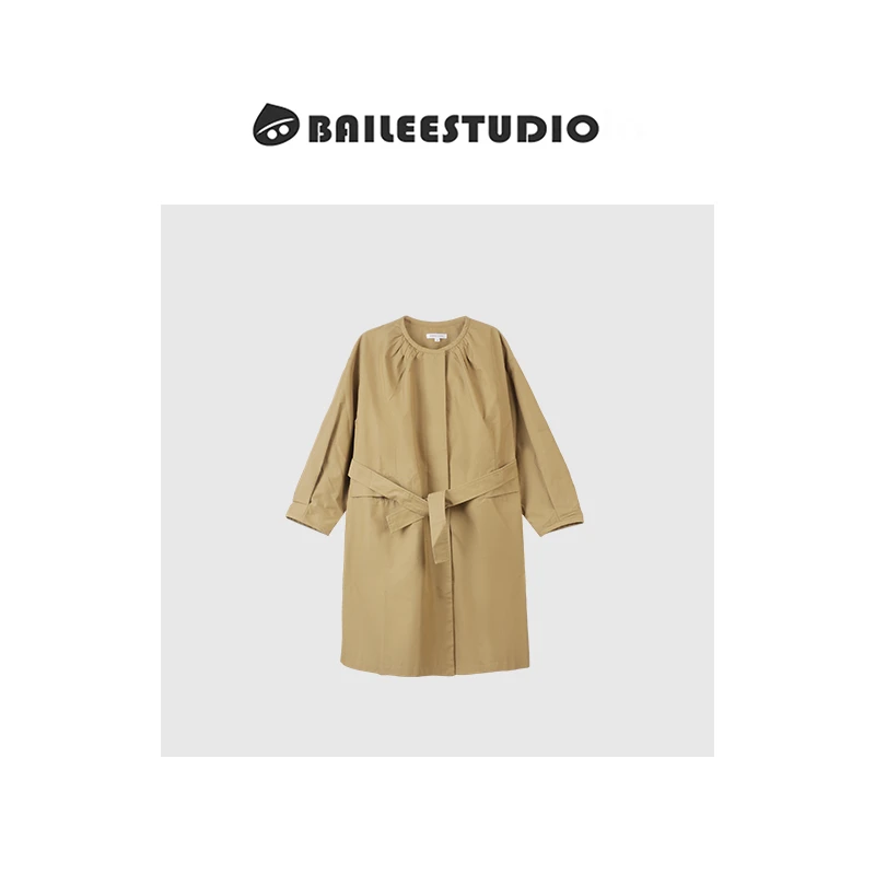 【柏栗良品】早春款~法式风高织高密极简圆领长款风衣外套361381