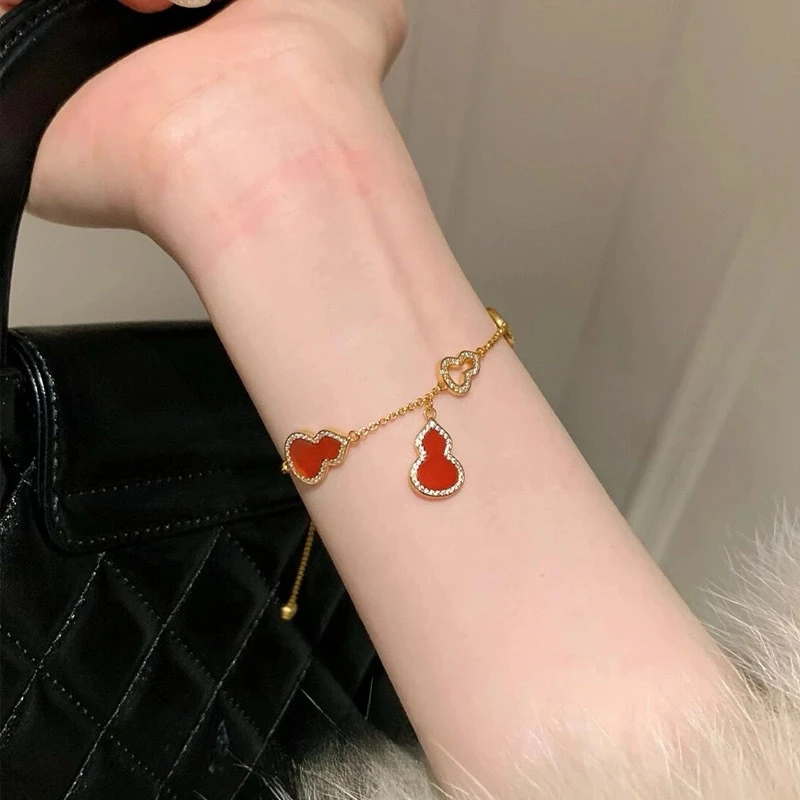 合金手链 【五福临门】福禄红sui镶钻葫芦手链白月光本命年手链