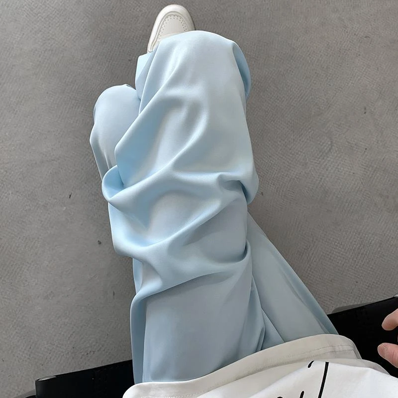 冰川蓝冰丝山本裤男青少年夏季薄款裤子宽松阔腿垂感高级醋酸西裤