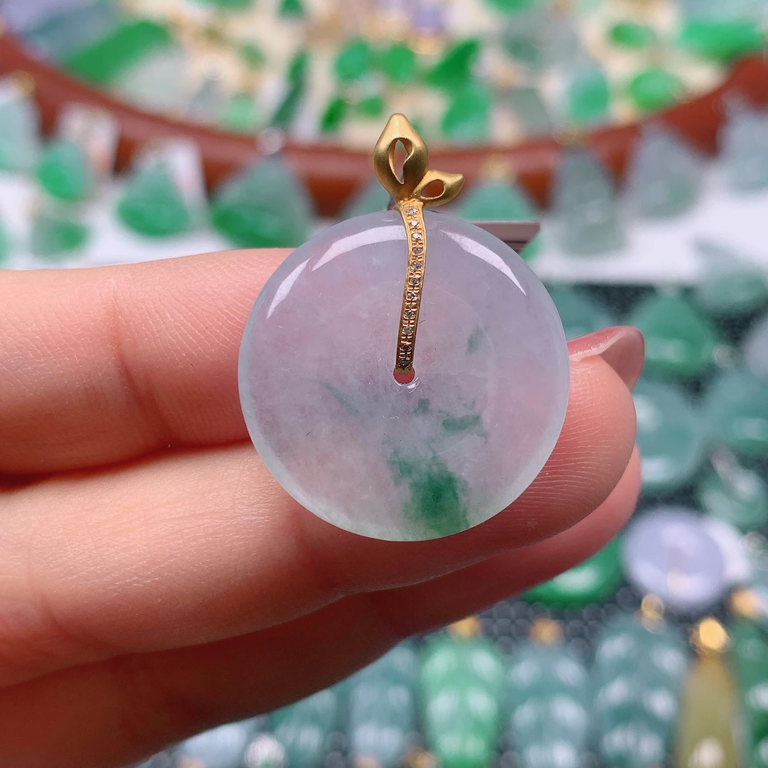 缅甸天然A货翡翠，冰飘花平安扣 编号j/209尺寸 23.2-4