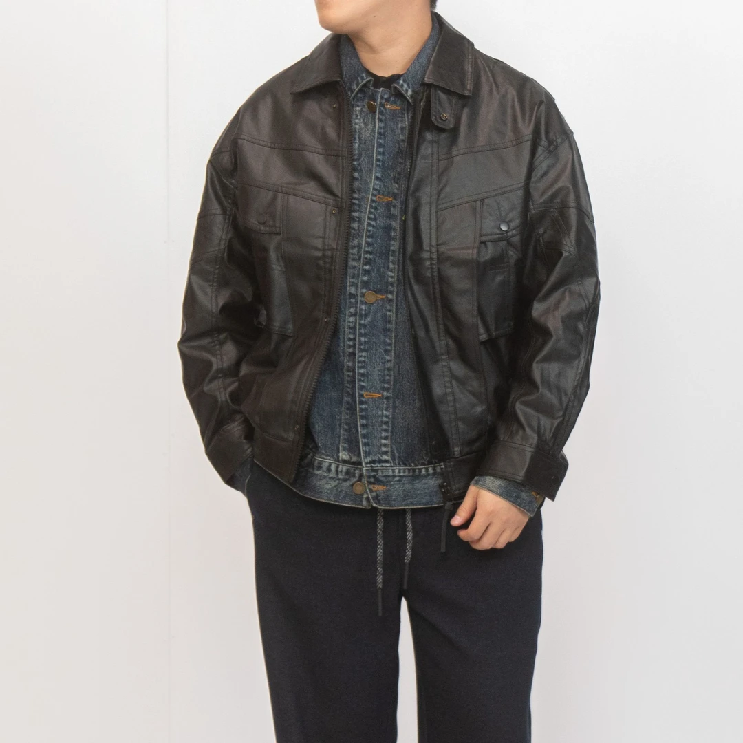 【秋冬翻领城市机能皮夹克】休闲时尚简约雅痞百搭宽松外套666