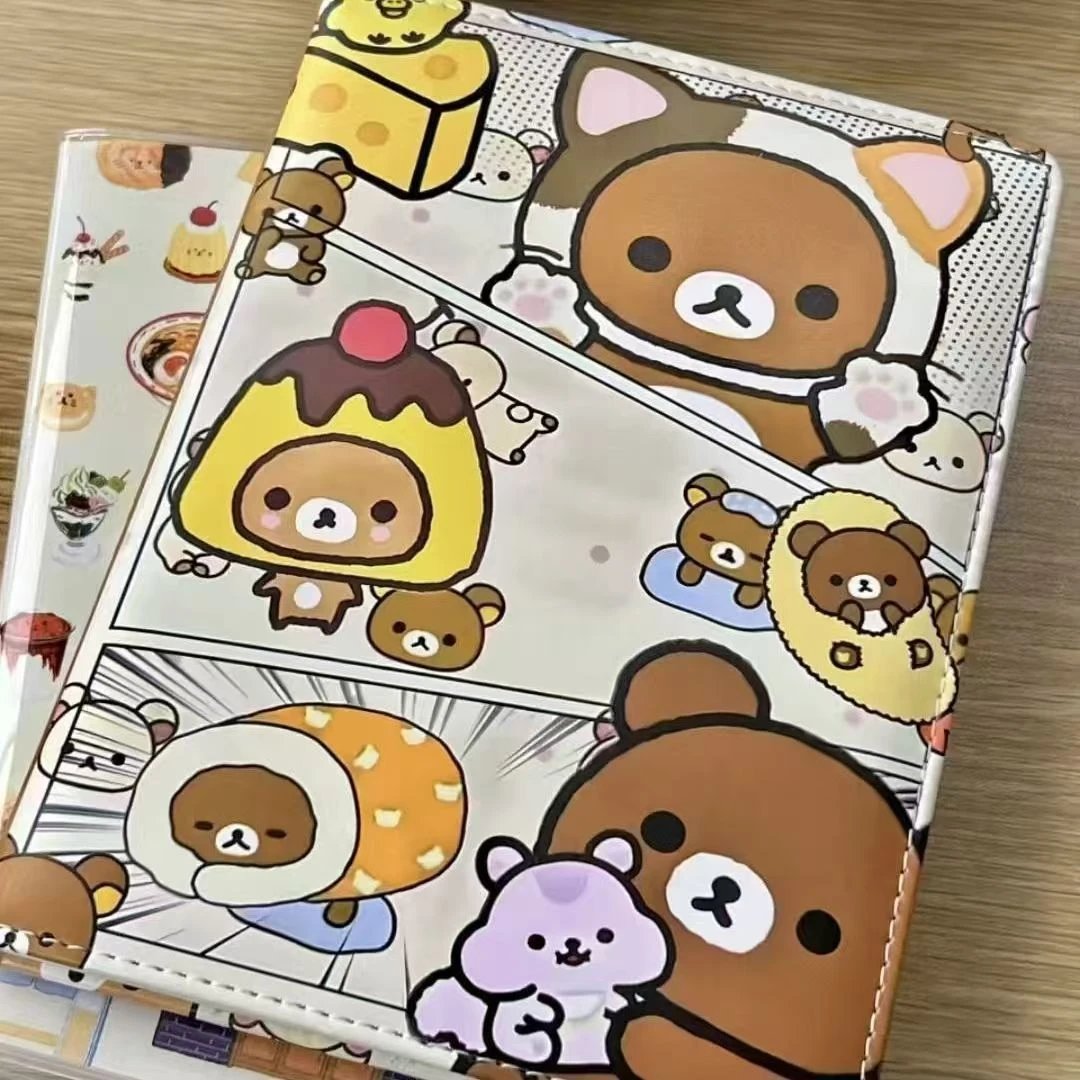 可爱轻松熊皮面本加厚彩页本笔记本学生日记本子办公皮质记事本JY