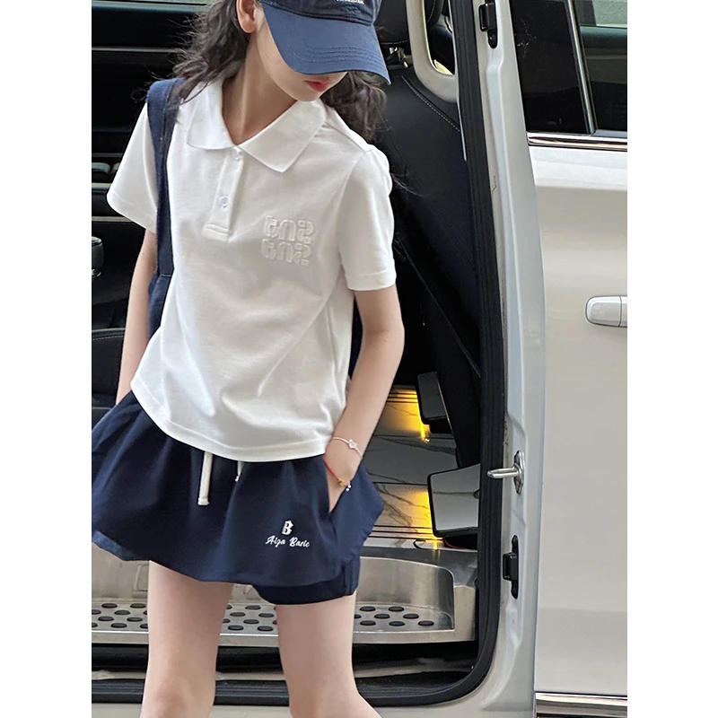 K28582学院风女童polo衫儿童夏装短袖T恤2025新款大童休闲上衣服t