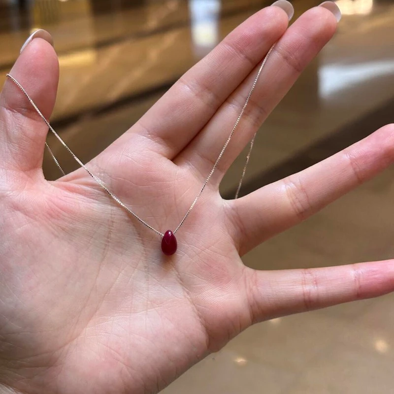 铁合金大理石项链 「胭脂泪」红豆滴水项链简约百搭显白小红豆锁