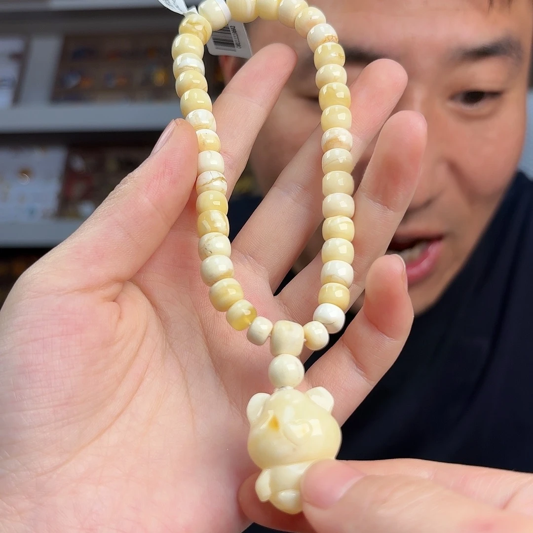 琥珀颈饰未镶嵌tx947白蜡小熊手持