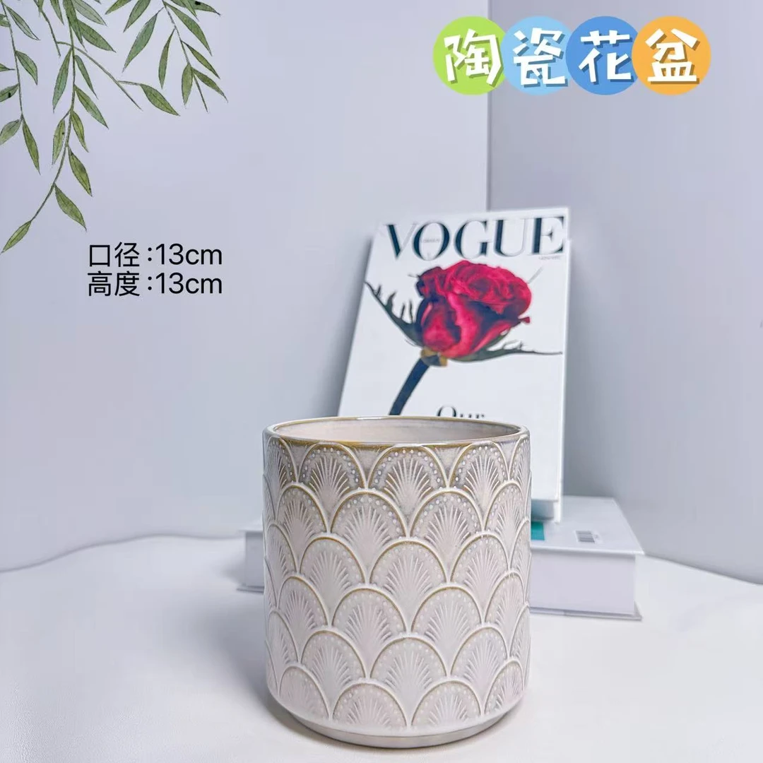 陶瓷花盆水培盆复古纯白叶口径13高度13分蝴蝶兰文竹发财树多肉