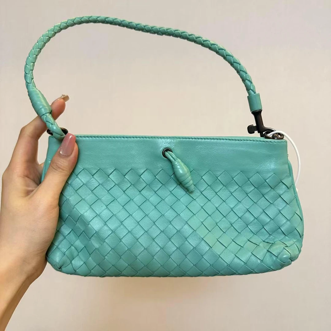 95新 BOTTEGA VENETA/葆蝶家 bv 绿色编织腋下/二奢包包