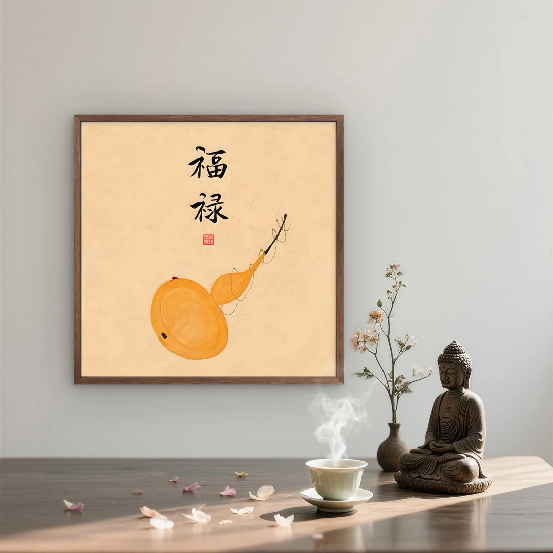 9681-50*50福禄葫芦中式装饰画木框玄关书房茶室客厅挂画