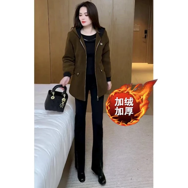 加绒外套女秋冬2025新款爆款时尚洋气减龄中长款休闲连帽保暖外套