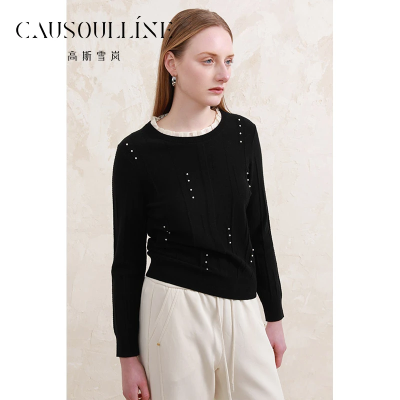 高斯雪岚【春季上新】圆领套头衫修身百搭针织衫女25113093