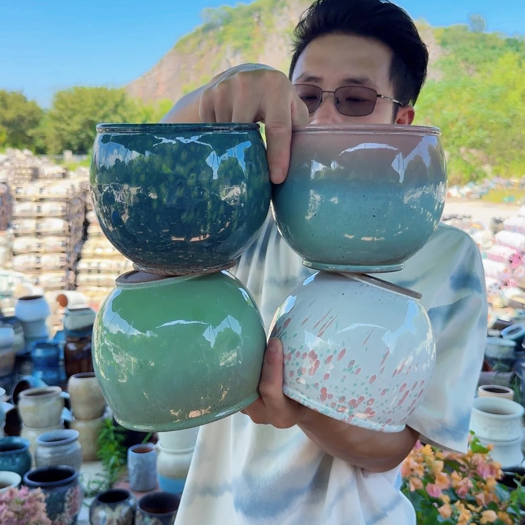 紫砂花盆口14高11（四个球