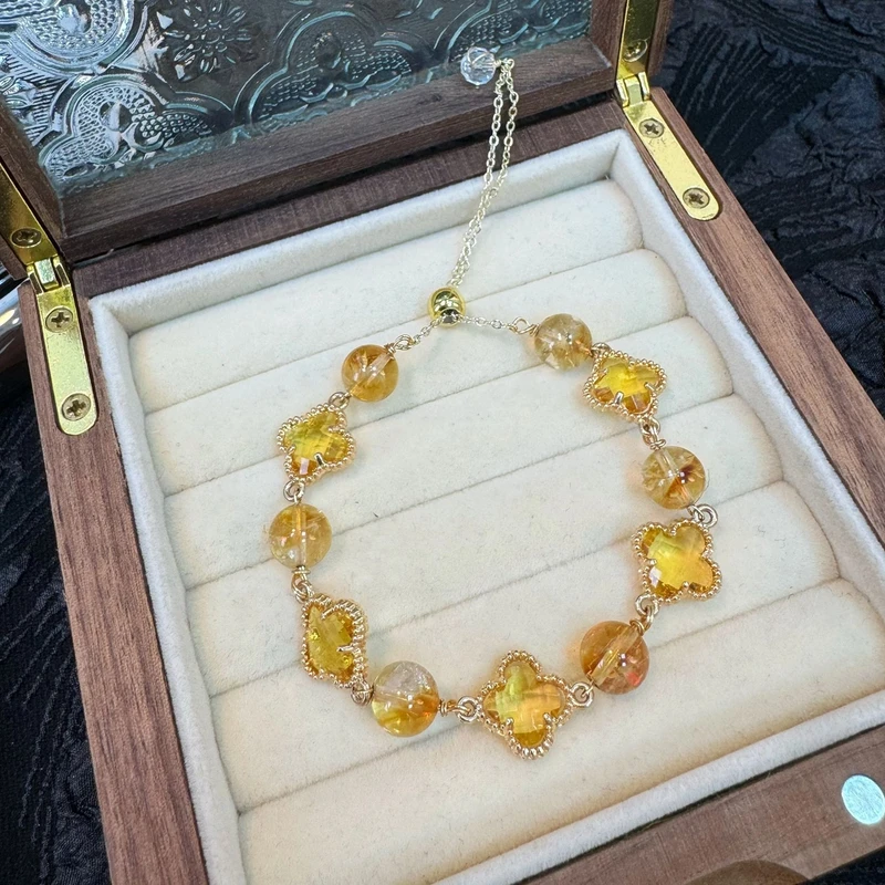 【黄色四叶花】天然水晶四叶花手链原创小众设计
