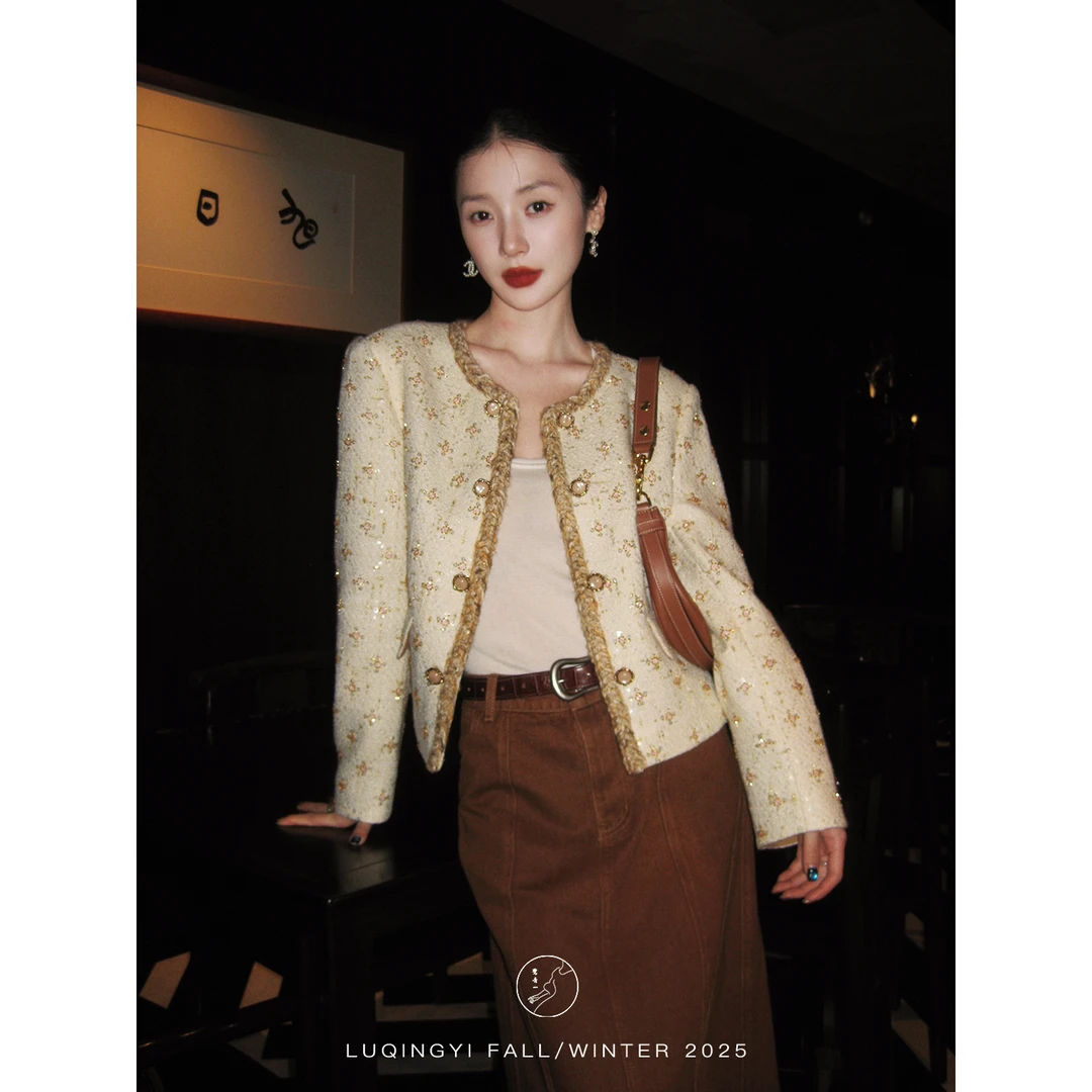 鹭青一原创【珊瑚泪】复古小香短外套女秋珠绣休闲外套 L25X1070L