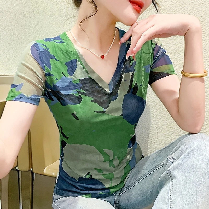 上档次套头衫纱衣夏季高级感短袖女款爆款2025新款正版网纱上衣夏