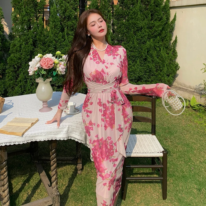 大码胖MM御姐成熟女人味性感网纱碎花包臀裙高级感收腰显瘦连衣裙