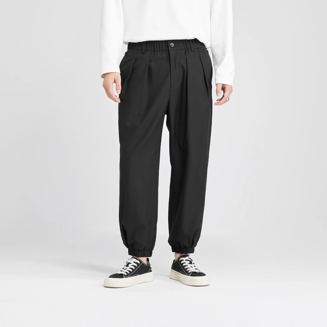 HERBEL/黑白早秋穿搭 春季休闲裤时尚男士百搭宽松潮流舒适阔腿