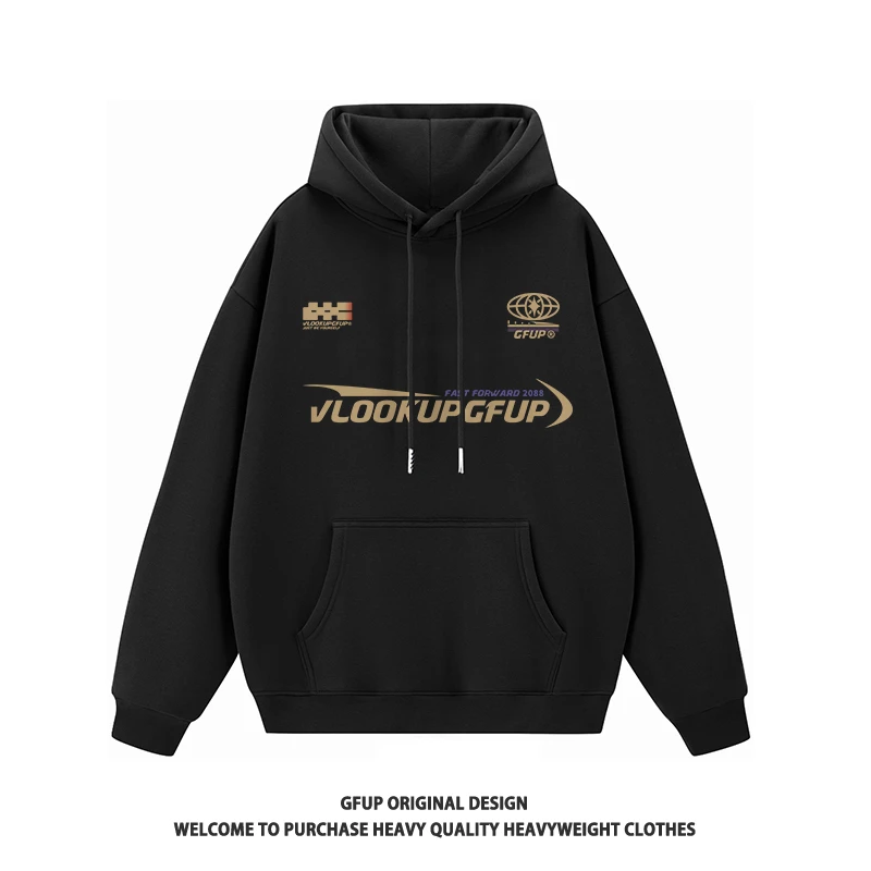 黑色卫衣男春秋款oversize复古美式vibe中山秋季上衣男生连帽外套