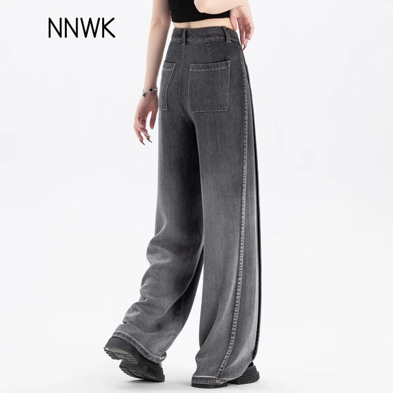 莱赛尔垂感牛仔裤女夏季薄款长裤宽松高腰阔腿裤显瘦裤子女直筒裤