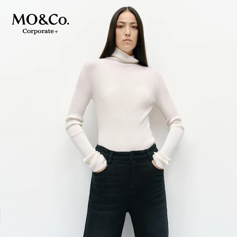 【C+系列】MOCO针织衫开衫2025春新品绵羊毛设计感高领MBE1CAR027