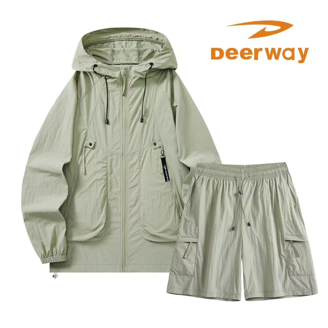 Deerway/德尔惠春夏休闲连帽情侣皮肤衣透气男女同款户外防晒套装