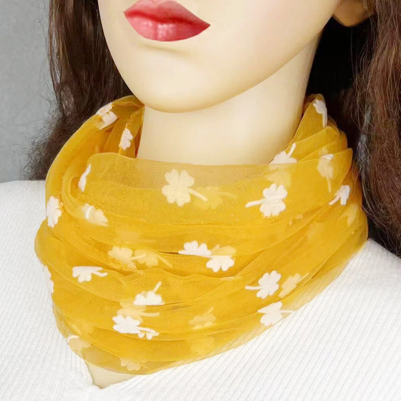 女士春夏款糖果色小丝巾防晒护颈椎套头围脖薄款百搭纱巾遮瑕脖套