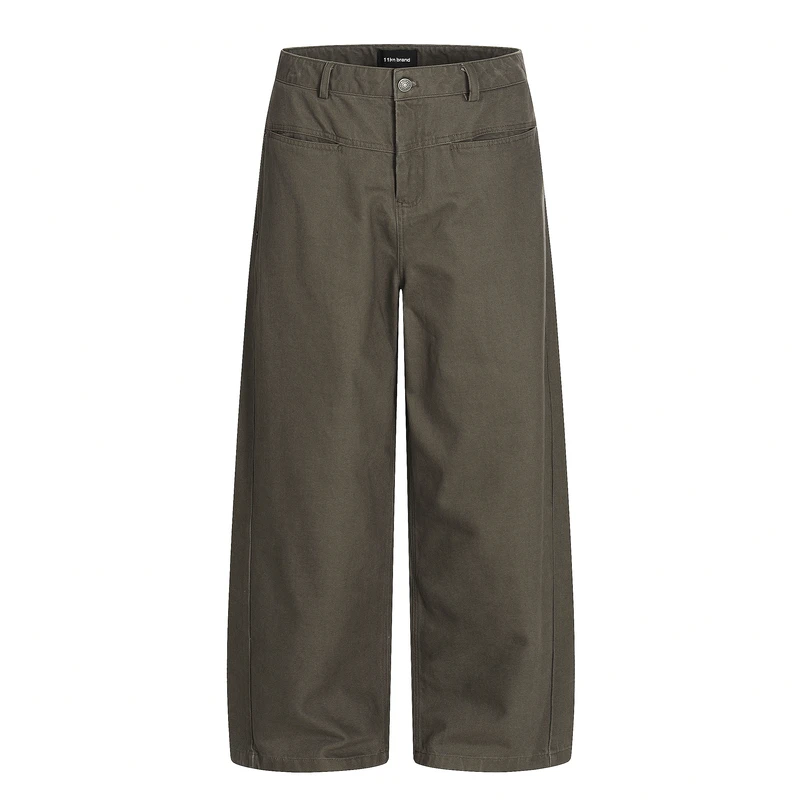 AJEM美式复古老钱风咖色弯刀廓形休闲裤男女宽松cleanfit工装裤潮