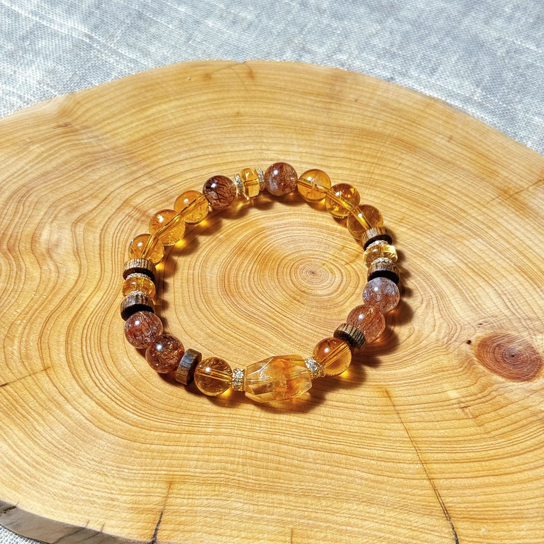沉香晏火火【予福】天然黄水晶+沉香+黑金超+925银设计师手串