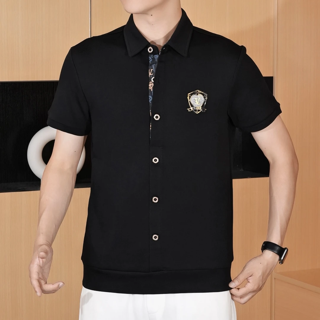 2025夏季男士POLO衬衫衬衣时尚休闲薄款印花帅气翻领百搭