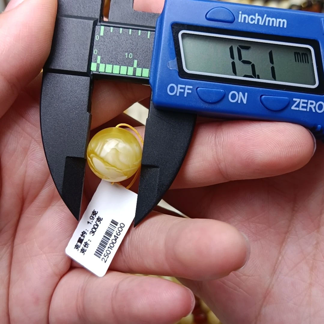 蜜蜡裸石未镶嵌15圆珠金瓷白溶洞妖花