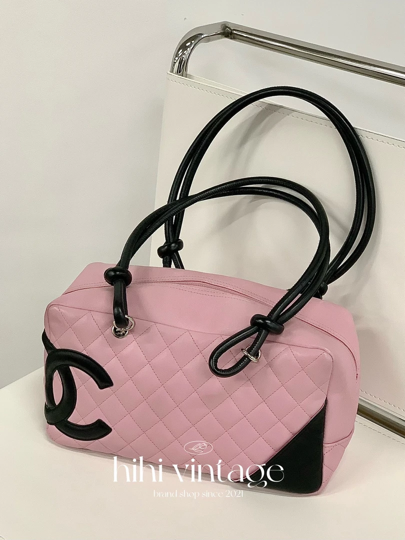 95新 Chanel/香奈儿 HIHI粉色康鹏牛皮枕头包JL