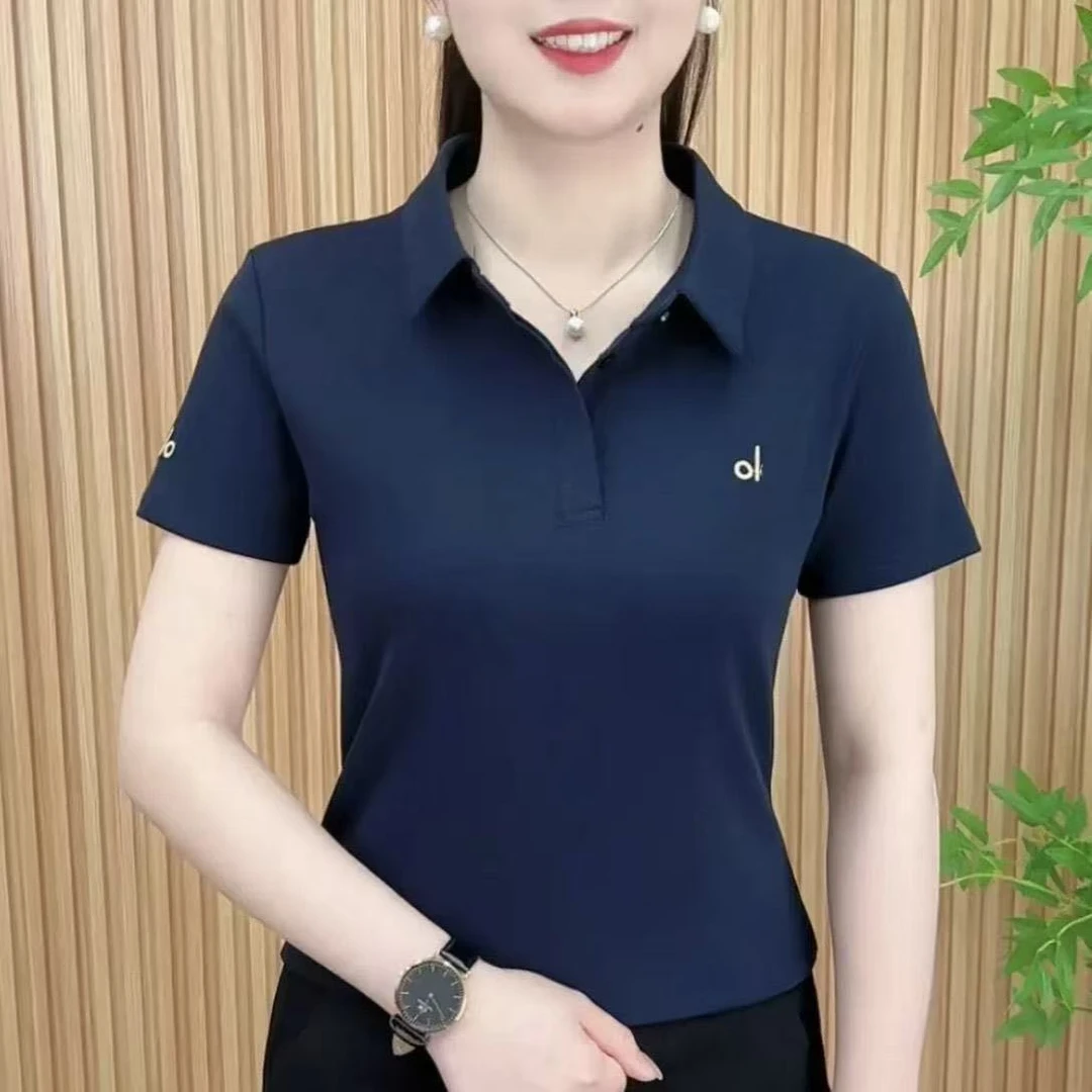 翻领POLO衫中年妈妈夏季短袖气质T恤女大码洋气小衫时尚上衣女装
