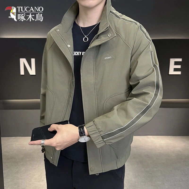 TUCANO/啄木鳥时尚帅气条纹立领夹克男百搭宽松潮流休闲外套1207
