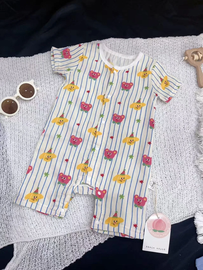婴童夏季新款竹纤维短爬服纯棉新生儿婴儿