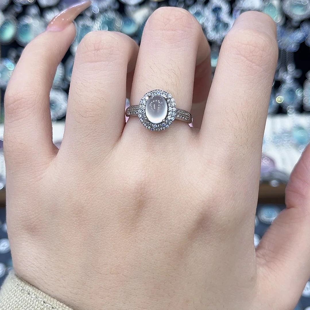 岫玉银S925镶嵌戒指