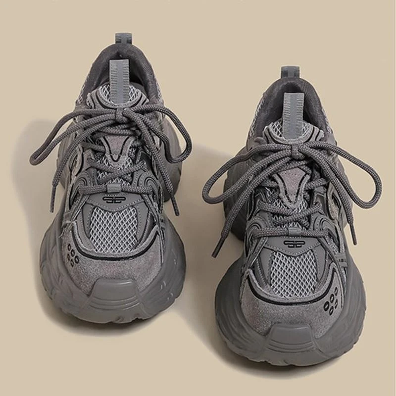 厚底老爹鞋女2025秋冬季新款灰色加绒网红炸街爆款小码增高运动鞋