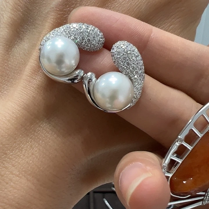 银S925镶嵌耳饰海水珍珠关***～