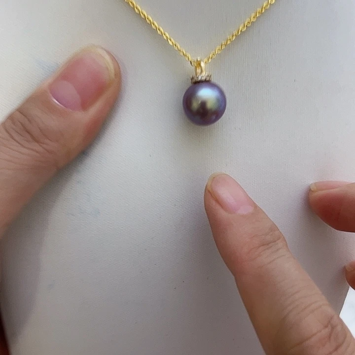 合金紫珠金色圆扣淡水珍珠