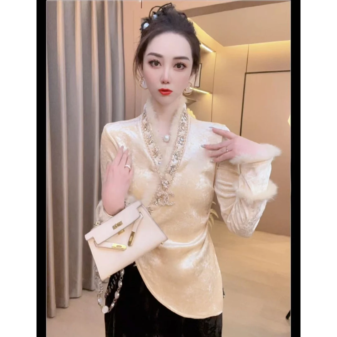 【国风倾城】重工钉珠加厚加绒气质时尚百搭显瘦新中式国风上衣女