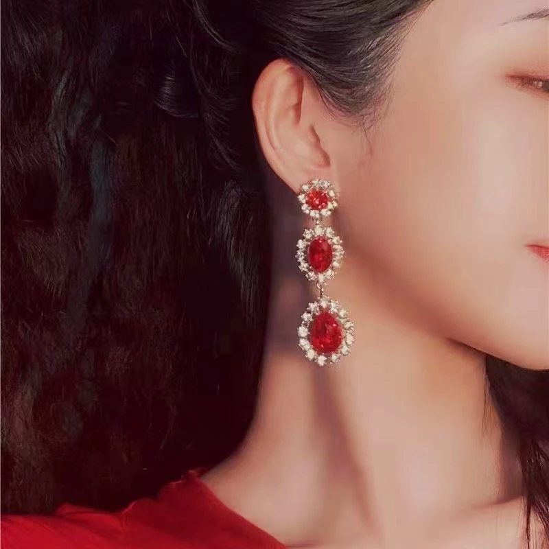 合金亚克力耳饰 合金复古宫廷钻钻流苏耳钉夸张耳饰 A292