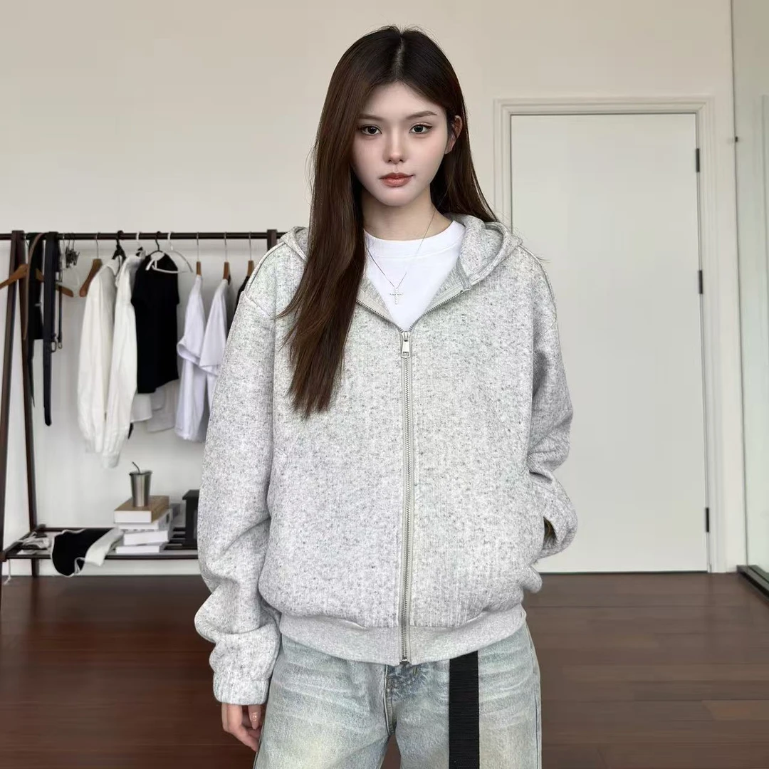 AHCN志存高远 美式复古cleanfit短宽开衫卫衣秋情侣百搭外套2577